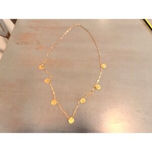 Vintage Gold Tone Hammered Coin Charm Necklace Textured Link Boho 21 Inch